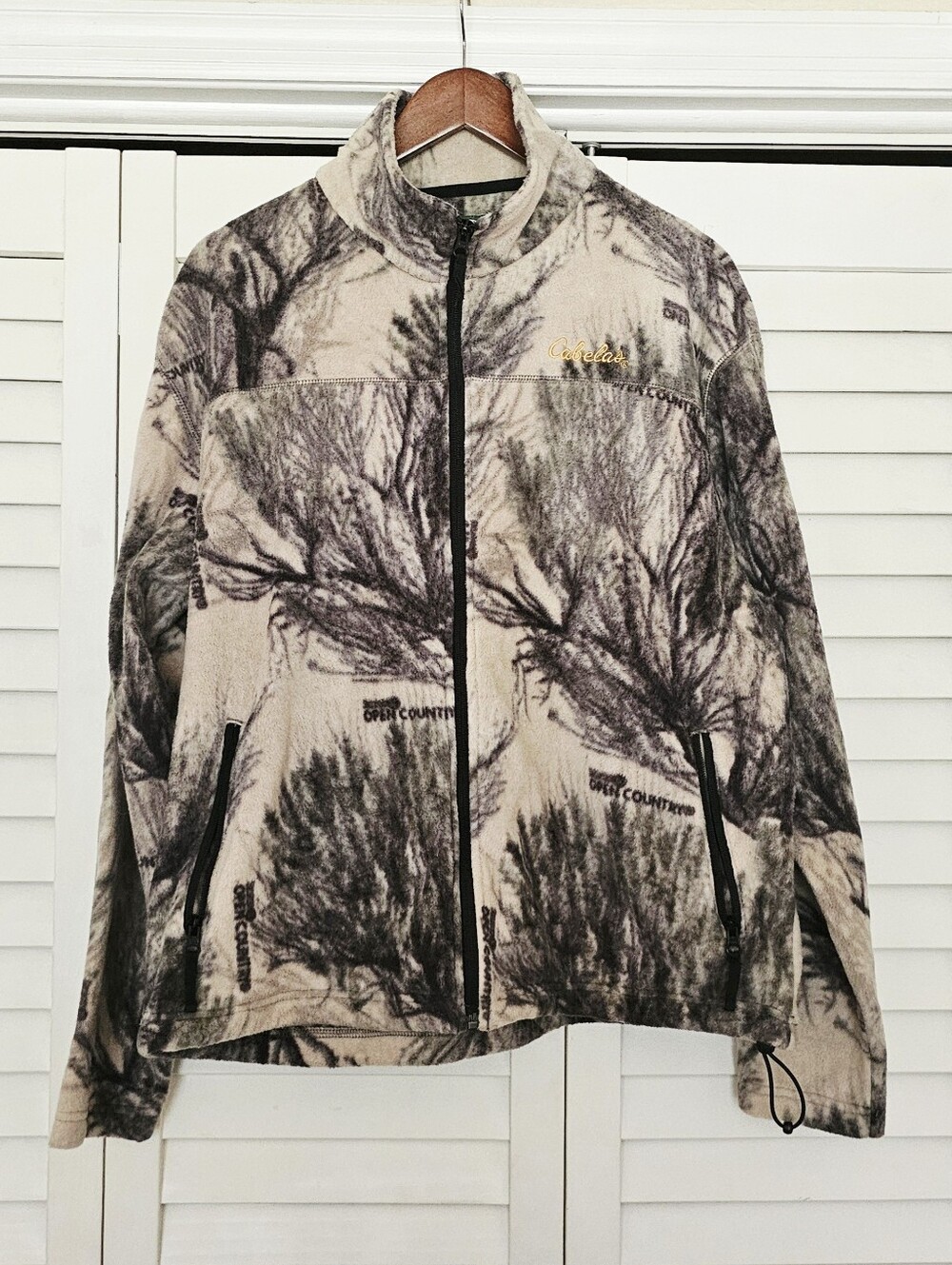 Cabela's Open Country Camo Jacket Size L Full Zip Polar Fleece Print Midweight